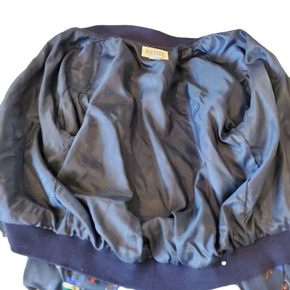 Vintage 90s Navy Blue Silk Womens Bomber Jacket S/M Flags Nautical Yacht - Picture 4 of 10